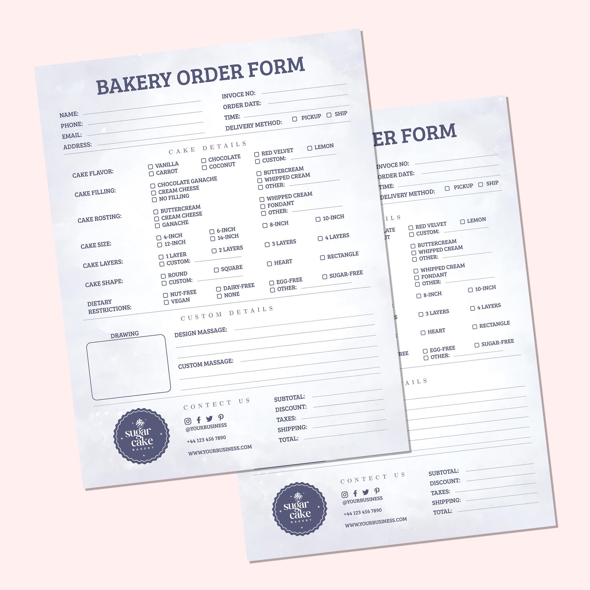 Bakery Order Form Editable Template by Craftify Goodies, Canva Cake ...