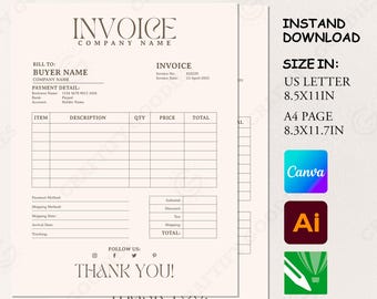 Business Invoice Invoice von Craftive Goodies, Business Bestellschein Quittungsvorlage in sofortiger digitaler Download, CY034