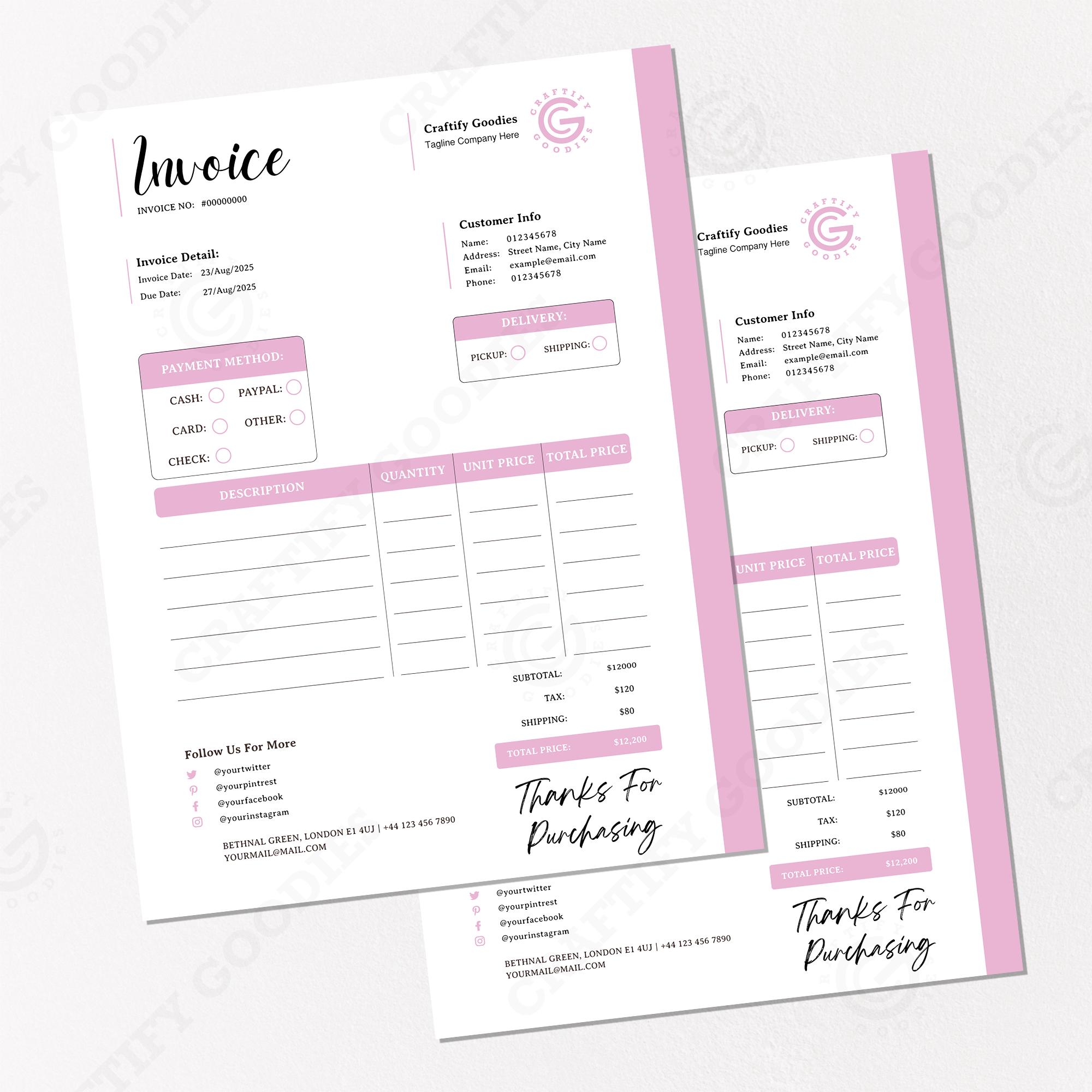 Invoice Design Order Form Template by Craftify Goodies, Canva Invoice ...