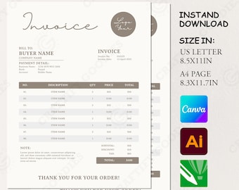 Moderne Rechnungsvorlage, Canva Business Bestellschein (Digitaler Download)