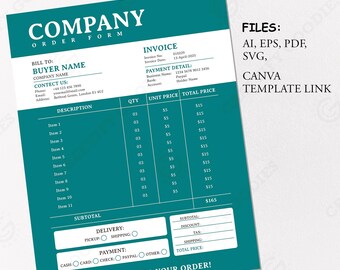 Business Bestellformular, Canva Rechnungsvorlage (Digitaler Download)