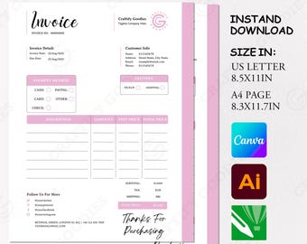 Bearbeitbare Rechnungsvorlage, Bestellformular, Canva, AI und CorelDRAW (digitaler Download)