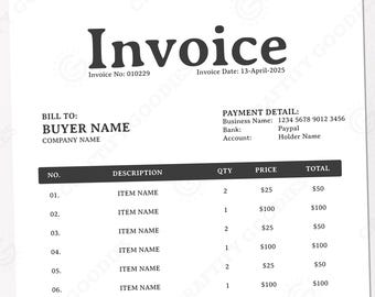 Bearbeitbare Bestellformularvorlage, Canva Rechnung, US Letter & A4 (Digitaler Download)