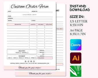 Kuchen Bestellschein Vorlage, Anpassbare Rechnung (Digitaler Download)
