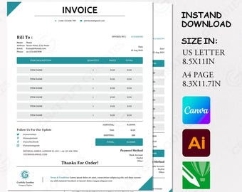 Editable Invoice Template, Canva Order Form (Digital Download)