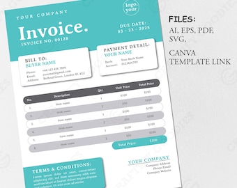 Canva Invoice Template, Business Order Form (Digital Download)