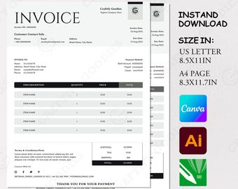 Simple Invoice Template, Customizable Order Form (Digital Download)