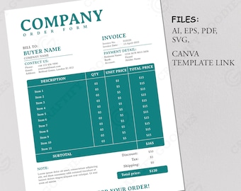 Minimalist Rechnungsvorlage, Bestellschein, Canva, AI, EPS, SVG, pdf (Digital Download)