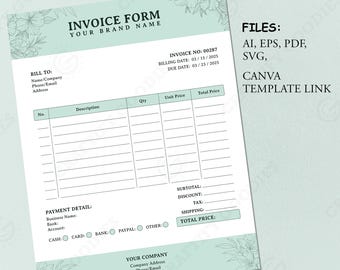 Editable Business Invoice Template, Canva Order Form (Digital Download)