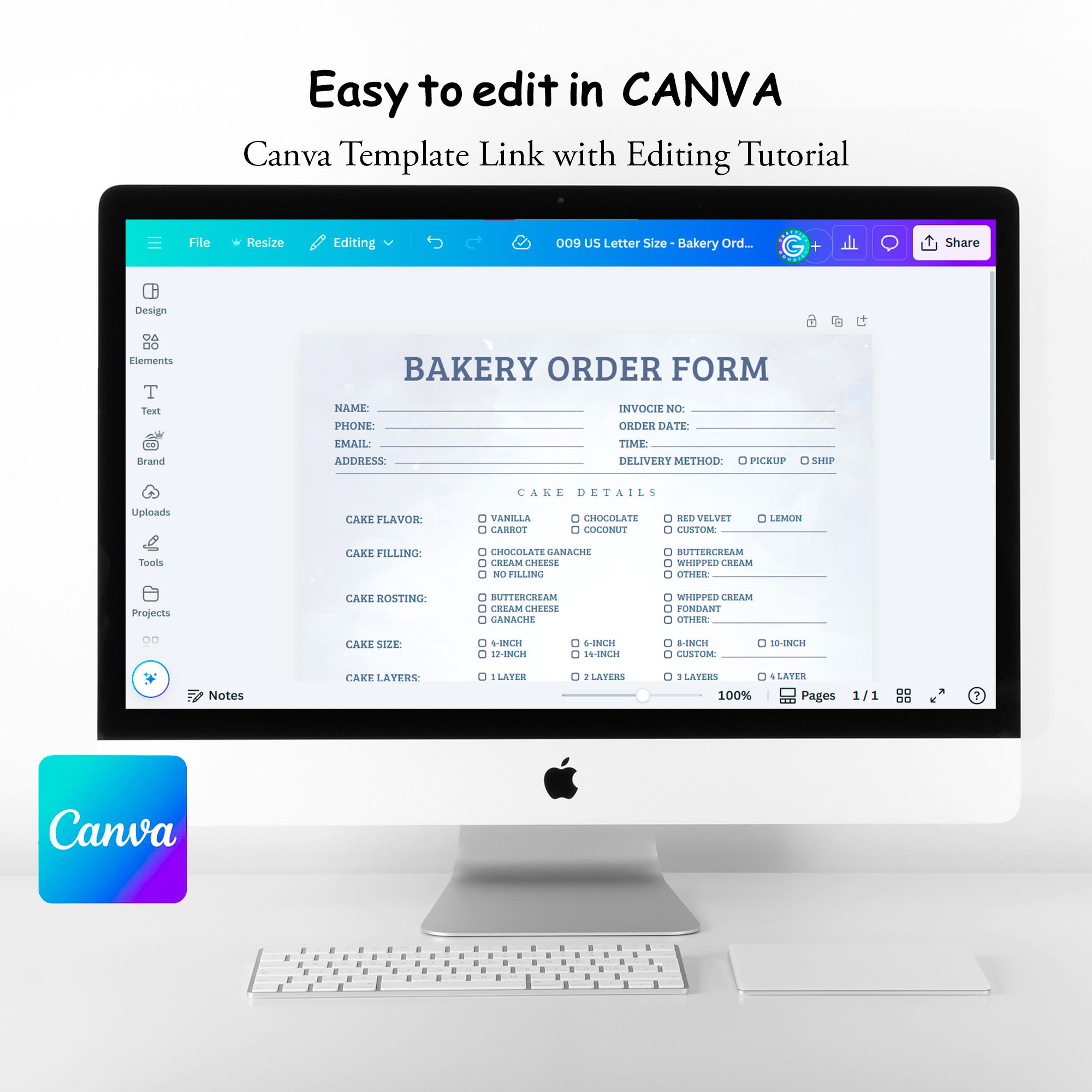 Bakery Order Form Editable Template by Craftify Goodies, Canva Cake ...