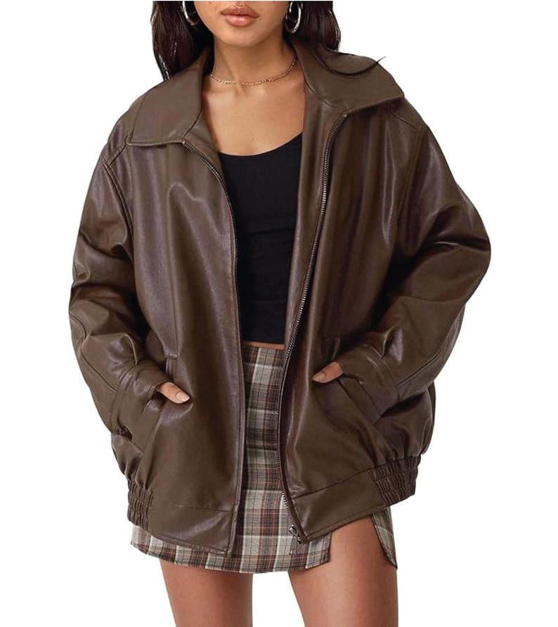 Oversized Lamb Leather Bomber Jacket | 1980s Moto Style - Etsy