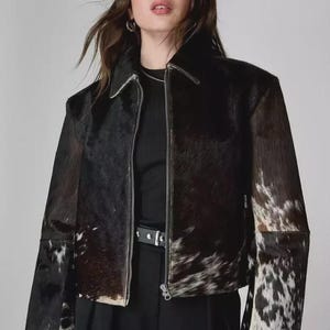 Custom Cowhide Hair-On Leather Jacket | Handmade Biker Jacket for Men & Women | Black Lambskin Motorcycle  | Luxury Real Leather Outerwear