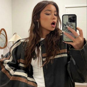 Women Classic black Leather Bomber jacket, Oversized Straight Cut Sheep Leather Jacket. Ladies Leather jacket, Ladies Soft leather jacket