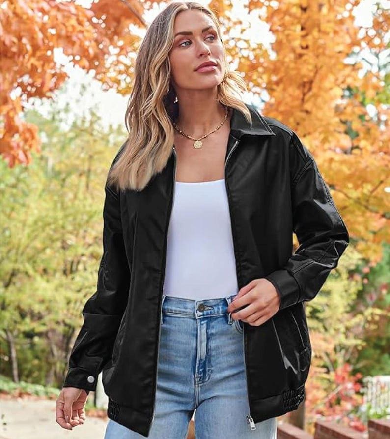 Oversized Lamb Leather Bomber Jacket | 1980s Moto Style - Etsy