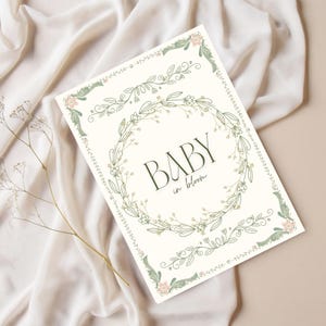 Kit Chá de Bebê em Flor | Convite Floral para Chá de Bebê, Placa de Boas-Vindas, Etiqueta de Alimentos, Livros para Bebê e Conjunto de Modelos Editáveis para Cartão de Agradecimento