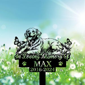 Custom Golden Retriever Lying on Grass Garden Stake, Personalized Metal Yard Art, Dog Sympathy Gift, Custom Dog Memorial, Pet Loss Gift