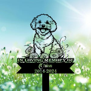 Custom Dog Memorial Stake, Bichon Frise with Daisy Flowers Metal Sign, Remembrance Stake, Dog Garden Sign, Dog Loss Gift, Sympathy Sign