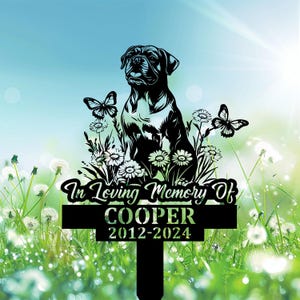 Personalized Boxer Memorial Stake, Dog Name Sign, Boxer Smiling Grave Marker, Metal Dog Sign for Garden,Outdoor Grave Plaque, Dog Lover Gift