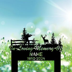 Personalized In Loving Memory Hunting Dad Grave Marker, Custom Metal Memorial Stake, Hunter Tribute Yard Sign, Sympathy Loss Gift.