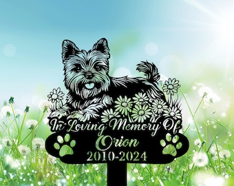 Custom Dog Memorial Stake, Happy Yorkshire Terrier Dog Lying Down Memorial Metal Sign, Remembrance Stake, Dog Garden Sign, Pet Memorial Gift