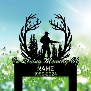 Personalized  In Loving Memory Hunter Dad Grave Marker, Custom Metal Memorial Stake, Hunter Tribute Yard Sign, Sympathy Loss Gift.