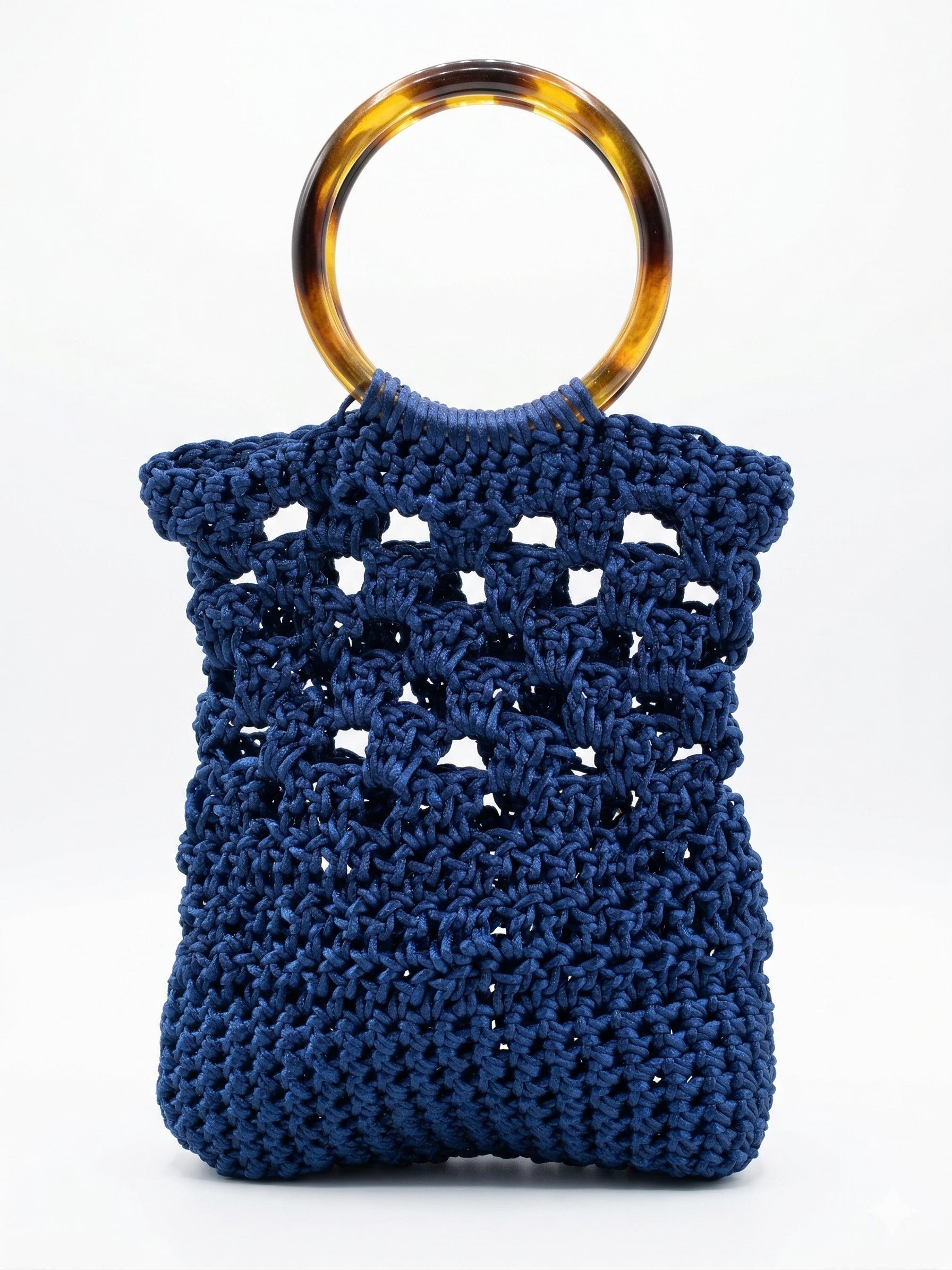 Small Handmade Navy Blue Crocheted Backpack Purse, One of a Kind Navy Blue Crochet Handbag - Etsy main image 4
