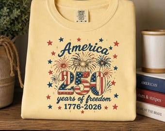 America 250 Years of Freedom 1776-2026 T-Shirt | Patriotic Fireworks Stars