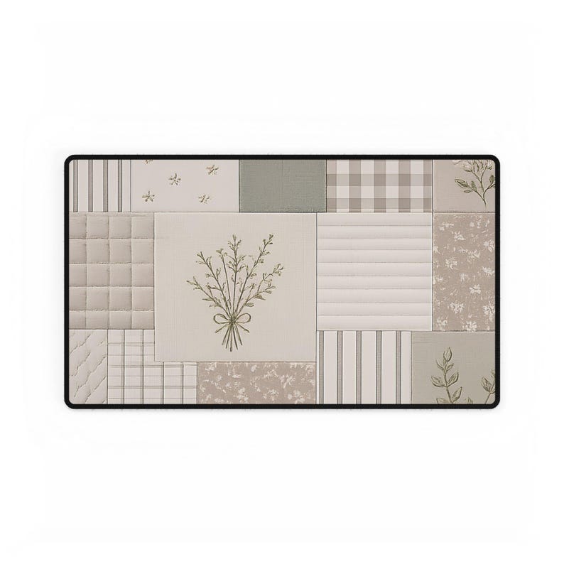 Patchwork Floral Vintage Desk Mat | Neutral Cottagecore Mouse Pad image 6