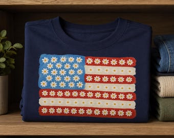 Comfort Colors American Flag T-Shirt | Floral Stars Stripes Tee