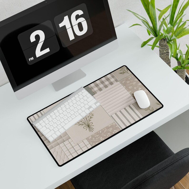 Patchwork Floral Vintage Desk Mat | Neutral Cottagecore Mouse Pad image 2