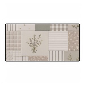 Patchwork Floral Vintage Desk Mat | Neutral Cottagecore Mouse Pad image 5