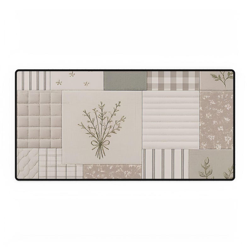 Patchwork Floral Vintage Desk Mat | Neutral Cottagecore Mouse Pad image 5