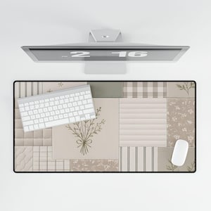 Patchwork Floral Vintage Desk Mat | Neutral Cottagecore Mouse Pad image 3