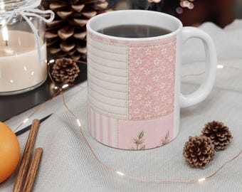Vintage Pink Patchwork Bouquet Mug | Floral Ceramic Coffee Cup