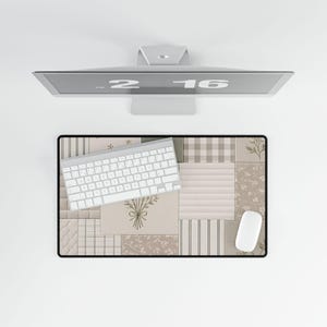 Patchwork Floral Vintage Desk Mat | Neutral Cottagecore Mouse Pad image 4