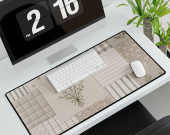 Patchwork Floral Vintage Desk Mat | Neutral Cottagecore Mouse Pad
