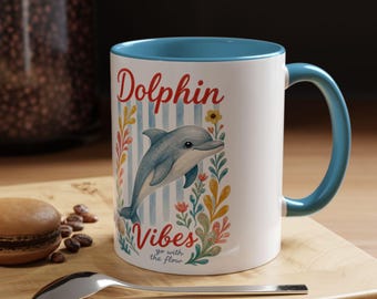 Dolphin Vibes Watercolor Floral Mug | Ocean Lover Coffee Cup (11oz or 15oz)