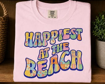 Happiest at the Beach T-Shirt | Retro Graphic Tee, Garment Dyed Cotton