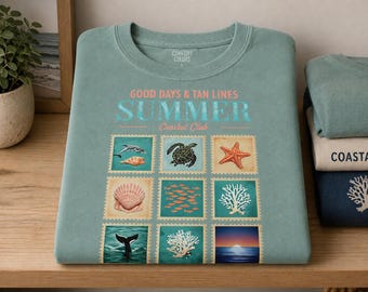 Coastal Summer T-Shirt | Beach Lover Graphic Tee, Ocean Sunset Shells