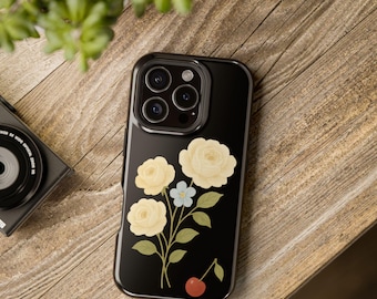 Floral iPhone Case, Roses & Cherry, Coquette Style