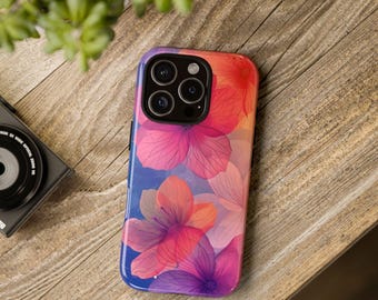 Floral Hibiscus iPhone Case, Pink Purple Tropical Flower Samsung Cover