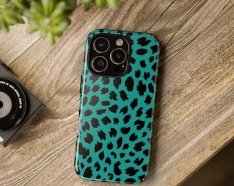 Teal Leopard Print Phone Case: Stylish, Durable Protection