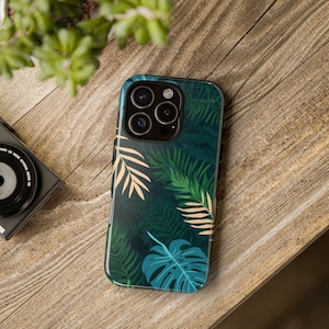 Tropical Jungle Phone Case Rainforest Leaf iPhone Case Samsung Tough Case,  Nature Phone Cover Wild Plant Phone Case Green Leaf Print Case