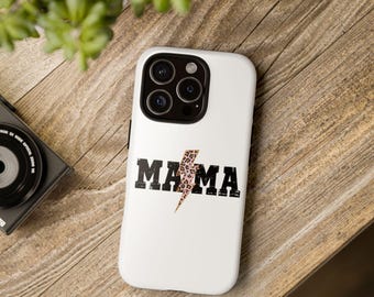 Leopard Print Lightning Bolt Mama Phone Case: Trendy Mom Style