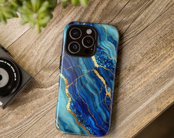 Blue Marble iPhone Case: Elegant Agate Stone, Protective Geode Pattern
