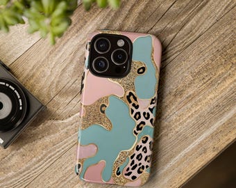 Leopard Camo Print Phone Case: iPhone 15 14 13 Pro Max, Protective Trendy Cover