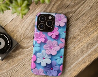 Purple Pink Floral iPhone Case, Blue Flower Phone Cover