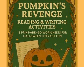 Hojas de trabajo de alfabetización de Halloween de La Venganza de la Calabaza / Actividades de lectura y escritura en PDF Imprimibles para el aula de primaria K-3