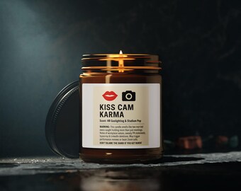 KISS CAM KARMA / Scented Soy Candle in Amber Jar / Kiss Cam Karma Scented Soy Candle / Relaxing Home Decor for Cozy Nights, Kiss Cam