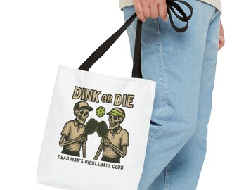 Dink or Die Tote Bag / Dead Mans Pickleball Club™ | Funny Pickleball Skeleton Bag
